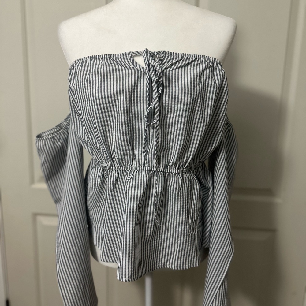 Savanna Jane Off-Shoulder Striped Blouse - Black and White